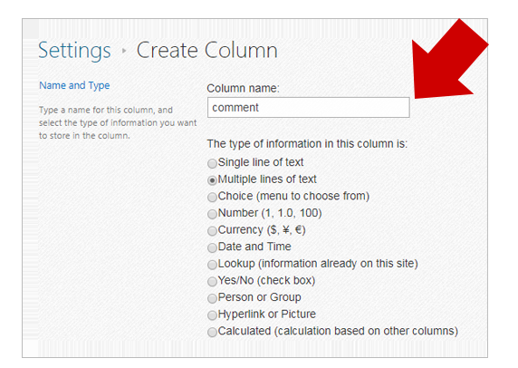 column create